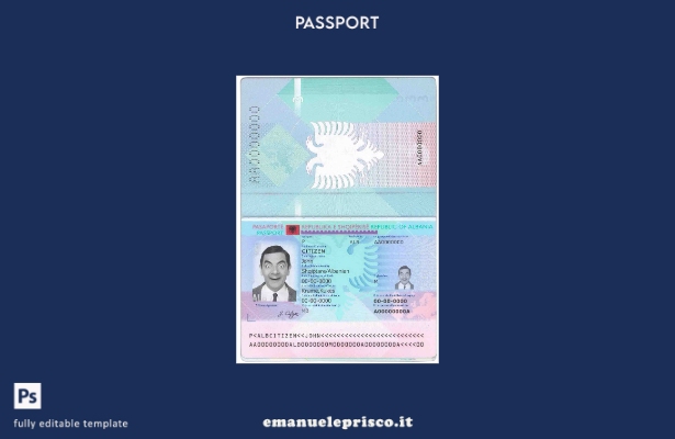 modello di passaporto albanese in stile verificato